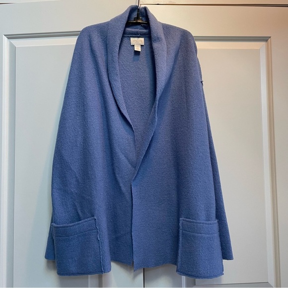 Chico's 100% Wool Periwinkle Open Front Pockets Sweater Duster Cardigan XL - Picture 1 of 10